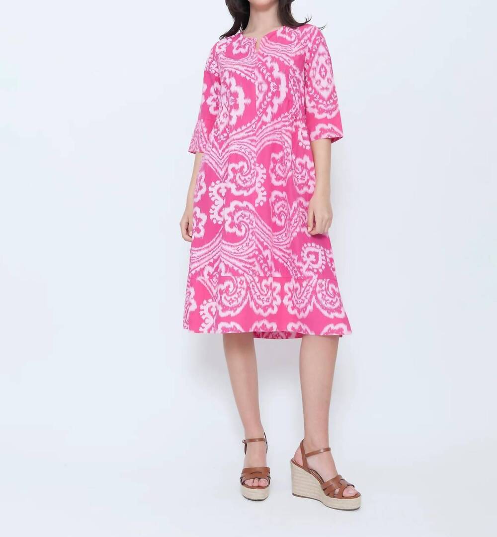 NEW BLUEBERRY split neck tunic midi dress in fuchsia paisley